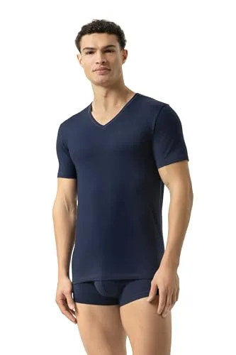 Mey Tagwäsche Dry Cotton Herren Homewear Shirt Yacht Blue XXL - Herrenhemden mit körpernahem Schnitt und modernem V-Ausschnitt für stilvollen Komfort, ideal für warme Tage dank integrierter Klimafunktion und hochwertigem Single-Jersey-Stoff.
