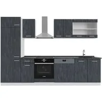 Vicco Küchenzeile R-Line, Schwarz Beton/Weiß, 300 cm AP Anthrazit - Moderne Küchenzeile für funktionales Kochen, höhenverstellbare Füße für ergonomische Arbeitshöhe, inklusive Arbeitsplatte und Montagematerial – ideal für jede Küche.