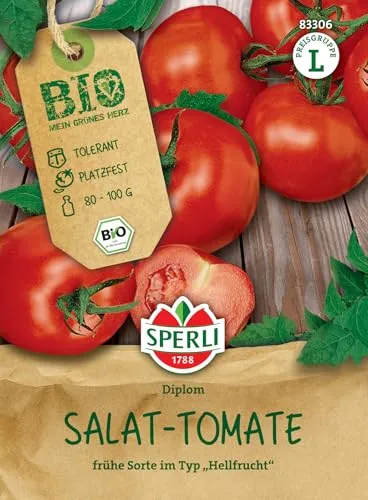 Sperli BIO Salat-Tomatensamen, Hellfrucht, F1 83306 – Frühe Sorte - Packungsinhalt für 7 Pflanzen - Wuchshöhe ca. 2m - Samen Gemüse, Gemüsesamen, Saatgut