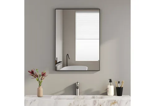 Boromal Wandspiegel Spiegel Schwarz Rechteckig Wand mit Rahmen eckig / abgerundet Flur, für Badzimmer/Ankleidezimmer/Wohnzimmer,unbrechbarer Spiegel