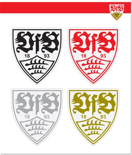 VfB Stuttgart Aufkleber 4er-Set - Sonstiges Fußballzubehör – Zeige deine Verbundenheit zum VfB Stuttgart mit diesem wetterresistenten 4er-Set aus 3D-Stickern in Gold, Rot, Schwarz und Silber!