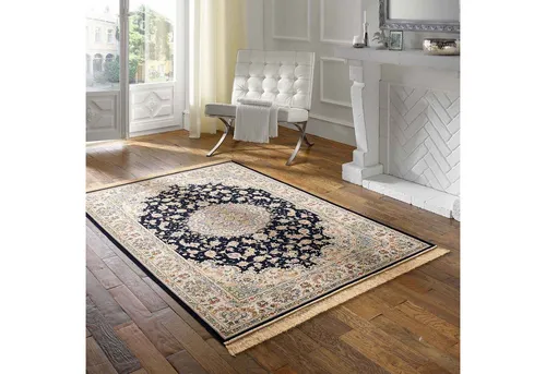 TaraCarpet Teppich Palazzo Royal Täbriz, rechteckig, Höhe: 6 mm, Täbriz Seiden Optik blau Wohnzimmer Schlafzimmer Esszimmer 95x140