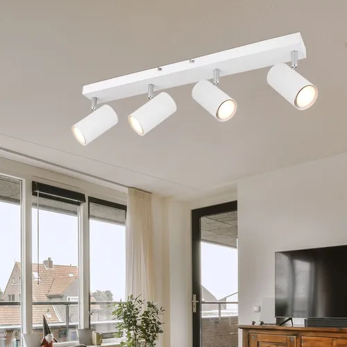 Deckenlampe Spot 4 flammig LED - Schwenkbare Deckenleuchte in Weiß - Lampen - Elegante Deckenstrahler mit 4 beweglichen Spots für individuelle Lichtgestaltung, inklusive 4x LED-Leuchtmittel für warmweißes Licht und Energieeffizienz.