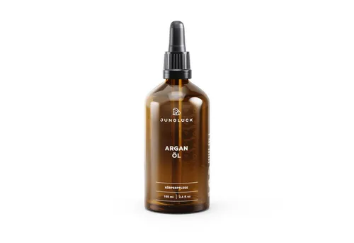 JUNGLÜCK Arganöl BIO 100ml - Vegan - Nachtpflege mit 100% reinem, kaltgepresstem Arganöl, das entzündungshemmend wirkt und die Haut ausgleicht. Ideal für alle Hauttypen, besonders bei öliger und unreiner Haut.