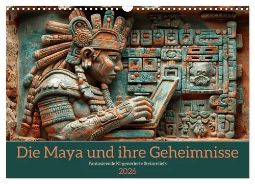 Die Maya und ihre Geheimnisse - Wandkalender 2026 von Sabine Löwer - Kalender im DIN A3 Format mit fantasievollen Maya-Reliefs, ideal für Geschichtsinteressierte und als Geschenk für Kulturfreunde.