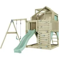 OutdoorToys Spielturm - Spielturm aus robustem Holz in mintgrün, ideal für Kinder ab 3 Jahren, fördert Spiel und Bewegung im eigenen Garten.