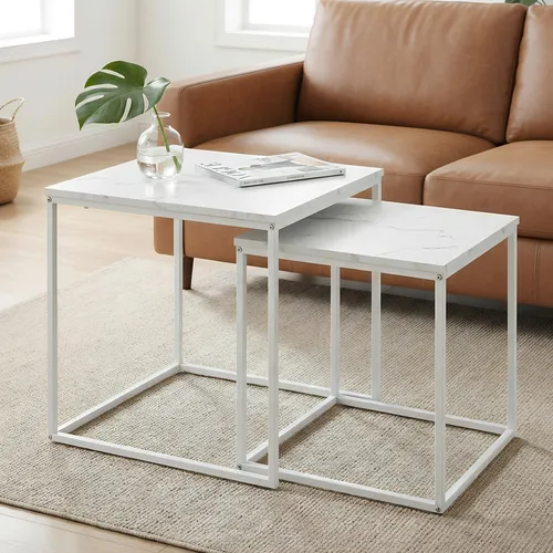 Couchtisch 2er Set Quadratisch im Loft Design | Zement-Grau mit schwarzen Beinen - Dieses 2er Set aus quadratischen Couchtischen im modernen Loft-Stil überzeugt durch eine kratzfeste Oberfläche und die Möglichkeit der praktischen Verschachtelung. Ideal für jedes Wohnzimmer!