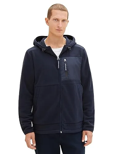 TOM TAILOR Herren Fleecejacke mit Kapuze, sky captain blue, S