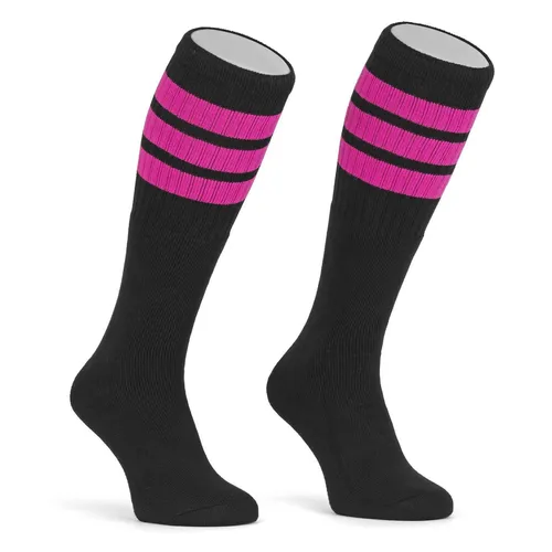 Skatersocks 22 Inch Kniehohe Socken Damen Tube Socks schwarz - hot pink gestr.