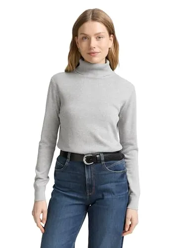 TOM TAILOR Damen Pullover 1047675, Rollkragen in 21373-Medium Silver Grey Melange, M - Pullover für Damen mit weichem Baumwoll-Viskose-Stoff, ideal für gemütliche Tage. Der Rollkragen und Regular Fit sorgen für einen stilvollen Look.