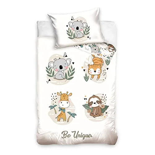 Kinderbettwäsche 100x135 40x60 aus 100% Baumwolle Zootiere Tiere Koala – Bettwäsche für Mädchen Jungen, Babybettwäsche (Tiere)