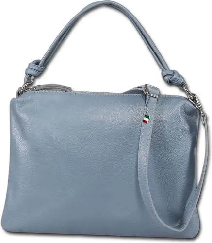 Florence Damen Schultertasche aus Leder in Softblau - Elegante Schultertasche aus hochwertigem Kalbsleder, ideal für Beruf und Freizeit. Abnehmbarer, verstellbarer Gurt bis 110 cm für individuellen Tragekomfort. Maße: 31x26x10 cm.