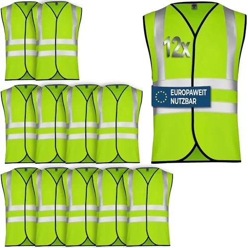 OMKA Warnweste Set – Sicherheitswesten Neonfarben mit 360° Reflexstreifen – Atmungsaktiv leicht & maschinenwaschbar – Auto Pannenweste für Kinder & Erwachsene mit Klettverschluss Neon Grün - L