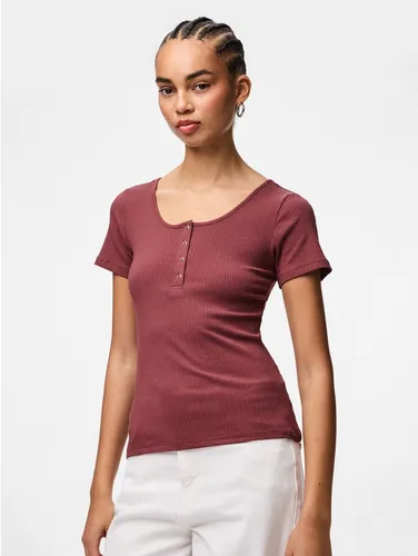 pieces Kurzarmshirt PCKITTE SS TOP NOOS BC Baumwollmischung, slim fit