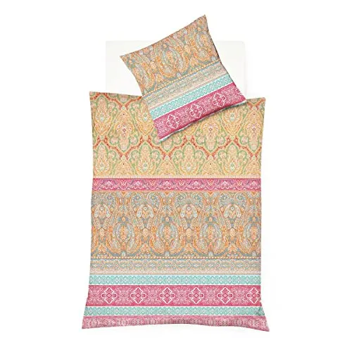 fleuresse Mako-Satin Bettwäsche Modern Classic Dilbeek apricot - Bettwäsche-Set aus 100% Baumwolle, hautsympathisch und strapazierfähig, mit praktischem Reißverschluss und glänzendem Mako-Satin, waschbar bis 60°C.