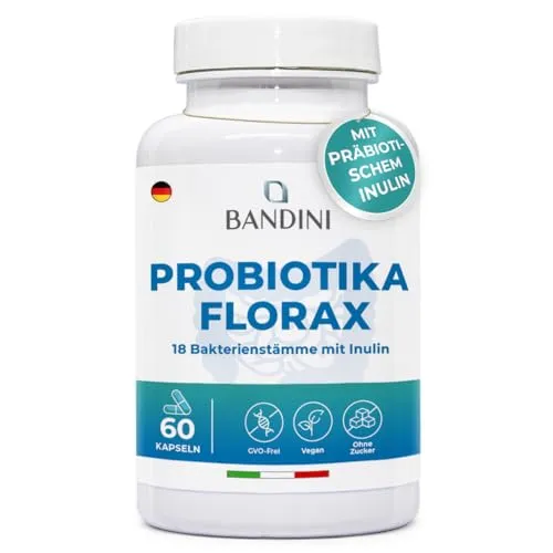 Bandini® FLORAX PROBIOTICS | Kulturkomplex | mit je 20 Milliarden KBE/g | 18 Bakterienstämme | Probiotika + Laktobazillen, Bifidobakterien | 60 Kapseln | 1 Kapsel/Tag für 2 Monate Versorgung