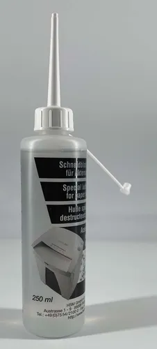 HSM Aktenvernichter Öl 250 ml - Optimales Schmiermittel für Aktenvernichter, sorgt für eine längere Lebensdauer und ein reibungsloses Schneiden.