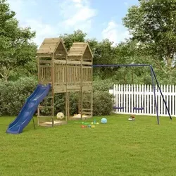 vidaXL Spielturm aus imprägniertem Kiefernholz - Gestalte einen aufregenden Spielplatz im Garten! Der Spielturm bietet eine Plattform, Schaukeln, eine Rutsche und Sandkästen für unendlichen Spielspaß. Robuste Konstruktion und durchdachtes Design garantieren Sicherheit und Stabilität.