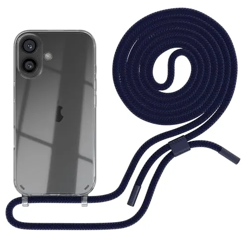 EAZY CASE - Handykette kompatibel mit iPhone 16 - dünne Handyhülle für iPhone 16 Hülle mit Band als Fallschutz Kette zum Umhängen transparente Hülle Silikon in Nacht Blau
