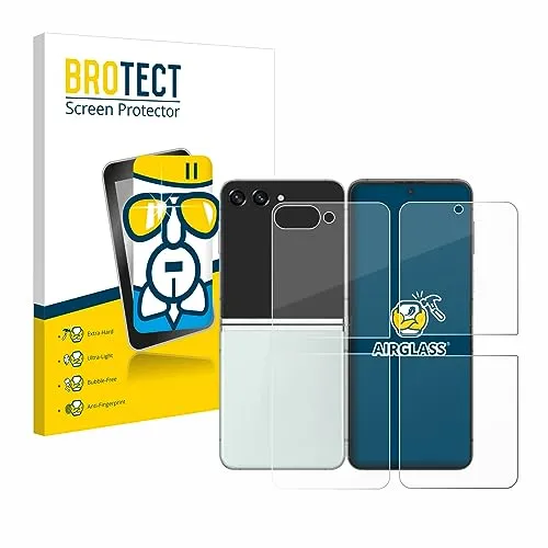 BROTECT Schutzglas für Samsung Galaxy Z Flip 5 (Display+Rückseite) Schutzfolie Panzer Folie Glas Displayschutz Made in Germany [ 9H, Anti-Fingerprint]