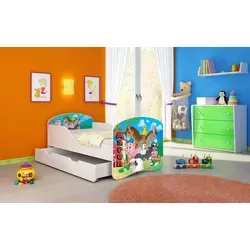 ACMA I Jugendbett Kinderbett Junior-Bett Komplett-Set mit Matratze Lattenrost Weiß 34 Farm 160x80 + Bettkasten - Weiß