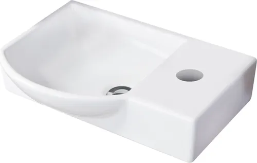 Fackelmann Waschbecken Gäste-WC, Keramik, weiß - Eckiges Aufsatzwaschbecken aus pflegeleichter Keramik mit eleganter Hochglanzoberfläche, ideal für moderne Gästebäder. Mit Hahnloch, Überlauf und Ablagefläche für praktischen Komfort.