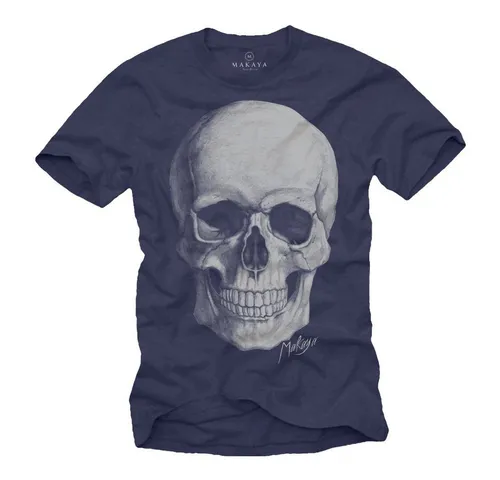 MAKAYA Print-Shirt Herren T-Shirt Skull Totenkopf Coole Lustige Geschenke Motorradfaher