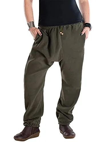 Vishes - Unisex Thermo Haremshose aus Fleece in Olive - Kuschelige unisex Winterhose aus recyceltem Polyester-Fleece mit praktischen Taschen. Der elastische Bund und der Beinabschluss sorgen für optimalen Komfort. Ideal für Freizeit und Homewear.