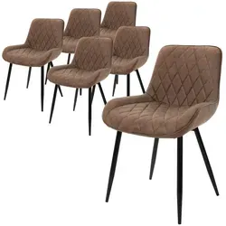 ML-Design 6er Set Esszimmerstühle - Braun mit Rücken- und Armlehnen - Esszimmerstühle mit ergonomischer Sitzhöhe von 47 cm, gepolsterter PU-Kunstlederfläche und stilvollem Rauten-Design für eleganten Komfort in Ihrem Wohnraum.