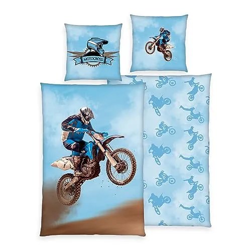 Motocross Bettwäsche Set 2tlg. 135x200 cm - Bettwäsche Set Motocross, 2tlg. 135x200 cm, aus 100% atmungsaktiver Microfaser - ideal für einen erholsamen Schlaf mit hochwertigem Druck und schadstoffgeprüft.