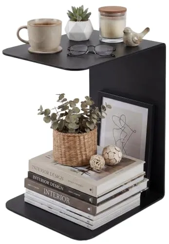 CLP Beistelltisch Selby C-Form – 5mm pulverbeschichteter Stahl – Höhe 48 cm – Schwarz