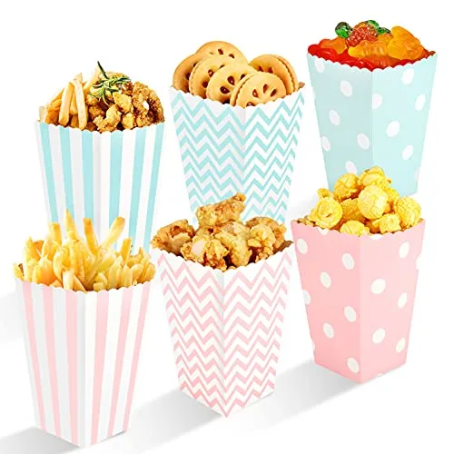 Siumir Popcorn Tüten 48 Stück, Rosa und Blau Kleine Popcorntüte Party Papiertüte Snacks Candy Behälter Streifen Popcorntüten für Filmabend, Geburtstagsfeier, Weihnachten