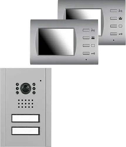 PENTATECH Video-Türsprechanlage - 3.5 Zoll für Zwei-Familienhäuser, inklusive 2 Inneneinheiten und modernes Aluminium-Design