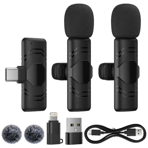 Kabelloses Lavalier Mikrofon mit Rauschunterdrückung,2 Mini Ansteckmikrofon Kompatibel mit iPhone/Android/Computer,Plug-Play Wireless Mikrofon für Videoaufnahmen,Vlog,Podcast,YouTube,TikTok,Interviews