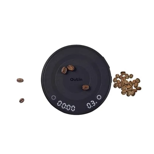 OutIn Claro Tragbare Kaffeewaage mit Timer - Digitale Espresso Waage 2kg/0,1g, Mini Kaffeewaage Inklusive Schutztasch,Wiederaufladbare Küchenwaage für Pour Over & Kaffeezubereitung