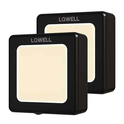 LQWELL® Nachtlicht Steckdose Faltbar mit Dämmerungssensor, Nachtlampe Einstellbare Helligkeit, Automatisch Steckdosenlicht, Orientierungslicht Warmweiß für Kinder Zimmer Gang Treppen (Schwarz, 2 STK)