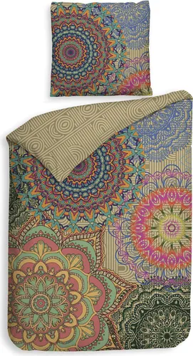 ZO! Home Renforcé Bettwäsche Digital - Selin - Bunte Mandalas 200 x 200 cm - Hochwertige Renforcé Bettwäsche aus 100 % Baumwolle mit bunten Mandalas auf gelbem Hintergrund. Atmungsaktiv, pflegeleicht und mit praktischem Reißverschluss für einfaches Beziehen. Ideal für jede Jahreszeit.