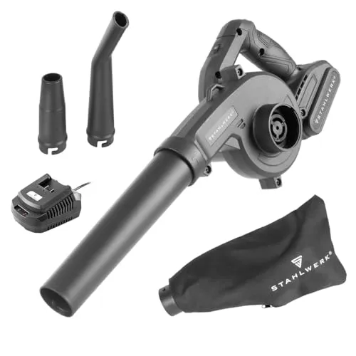 STAHLWERK Mini Akku Gebläse MAG-20 ST – 20 Volt Akku-Laubbläser mit 2Ah, tragbares Universalgebläse für Garten- und Straßenreinigung, Brushless-Laubsauger und Kompaktbläser 98 m/s, 0-18.000 U/min
