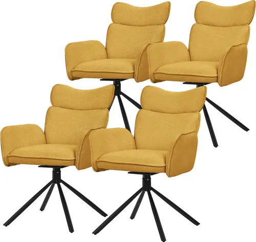 ML-Design Esszimmerstühle drehbar 4er Set Senf Stoffbezug Wohnzimmerstuhl mit Rücken- & Armlehne 360° Drehstuhl mit Metallbeinen Sessel ergonomisch
