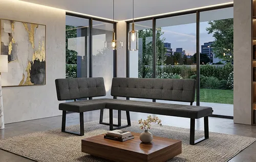 B&D home Eckbank AKA (2-St), gepolstert und beidseitig montierbar - Die stilvolle Eckbank AKA von B&D home vereint modernen Industrial Style mit hohem Sitzkomfort. Ideal für Küche oder Esszimmer, passt sie sich dank variabler Farben perfekt in jedes Zuhause ein.
