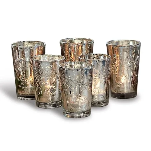 Loberon Windlicht Set Latona - Glas - Handgefertigt - Deko Weihnachten - Antiksilber - 6 Windlichter In 2 Größen