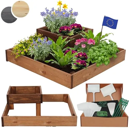 MODO24 Hochbeet aus Kiefernholz - Hochbeet-Kit für Garten und Terrasse, ergonomisches Design für rückenschonendes Pflanzen, langlebig und wetterfest aus massivem Kiefernholz.