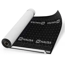 Hausa Dachbahn Unterspannbahn Premium HU150SK gemäß ZVDH Klasse UDB-A / USB-A, Mit 2 Selbstklebestreifen, 450 m2 pro Paket, (150g/m2, 6-St., 6 x 1,5m x 50m), flexible dreilagige hochdiffusionsoffene Unterdeckbahn schwarz Mit 2 Selbstklebestreifen | 450 m