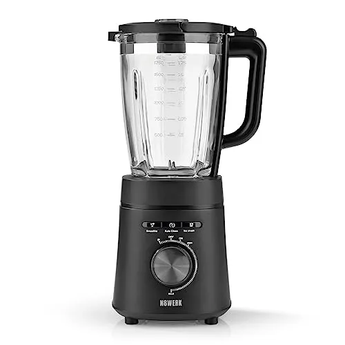 N8WERK Nutrition Mixer Midnight Edition - Vielseitiger Standmixer für Smoothies, Cocktails & mehr mit 1200 Watt, 6 Edelstahlklingen und Auto-Clean-Funktion für einfache Reinigung.