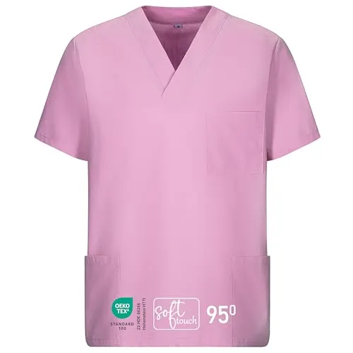 EXNER Unisex OP-Kasack in Flieder, Größe M - Hochwertiger Kasack für Pflegeberufe, mit 3 praktischen Taschen und atmungsaktivem Material für optimalen Tragekomfort. Ideal für Kliniken, Labore und Wellnessbereiche.