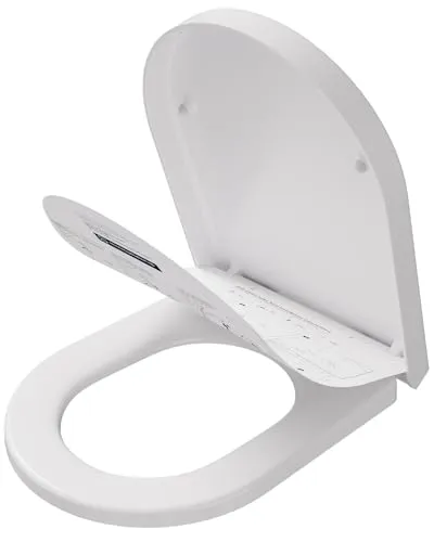 CECIPA Toilettendeckel mit Absenkautomatik, Klodeckel Länge D Form Universal, Duroplast Toilettensitz inkl. Installationsschablone für Einfache Montage, Antibakterielle wc sitz mit Schnellverschluss