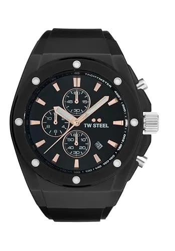 TW Steel Herren Chronograph CEO Tech 2022 in der Farbe Schwarz mit Gummiarmband, Gehäusedurchmesser: 44 mm, CE4102