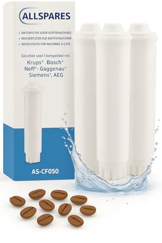 AllSpares Wasserfilter (3 St.) für Bosch Siemens und Krups - Wasserfilter für Kaffeemaschinen, TÜV SÜD geprüft und BPA-frei – reduziert Kalk und Chlor für besseren Kaffeegeschmack und längere Lebensdauer Ihrer Maschine.