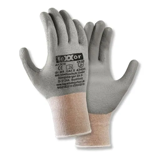 texxor 12 Stück Schnittschutz-Strickhandschuhe 2416, PU-Beschichtung, Packung, grau, 10/XL