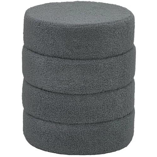 HOMCOM Runder Polsterhocker, Dunkelgrau, Ø40 x 45 cm